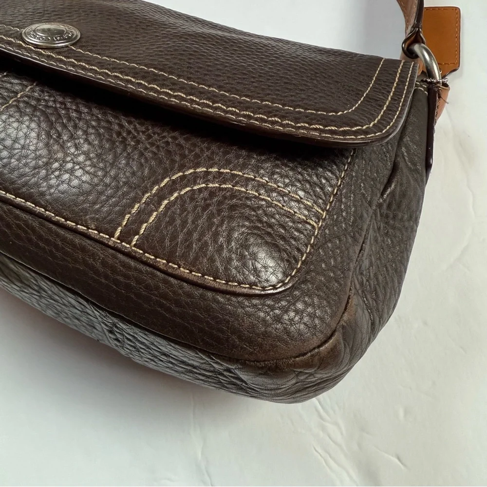 ❌SOLD🏷️Vintage COACH Brown Pebble Leather Shoulder Bag, "Chelsea" Flap Bag - Picture 9 of 12